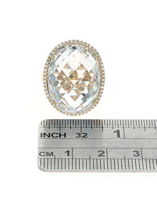 White Topaz Diamond Halo Ring in Gold